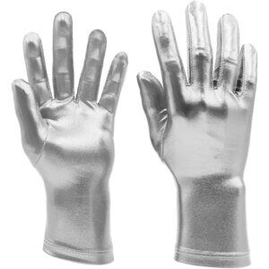 Women's Silver Shiny Metallic Wrist Gloves Cosplay Halloween Costume Accessories